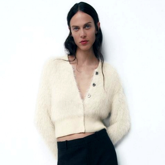 Zara Sweaters - ZARA Faux fur cream cardigan. Size Medium NWT